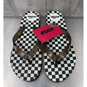 NASCAR Daytona 500 FOCO Glitter Checkered Flip Flop Sandals Women’s Small 5-6
